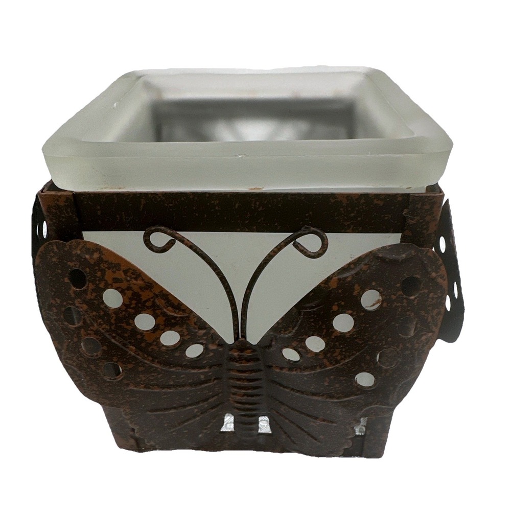 Butterfly Metal & Frosted‎ Glass Candle Holder Rustic Farmhouse Decor